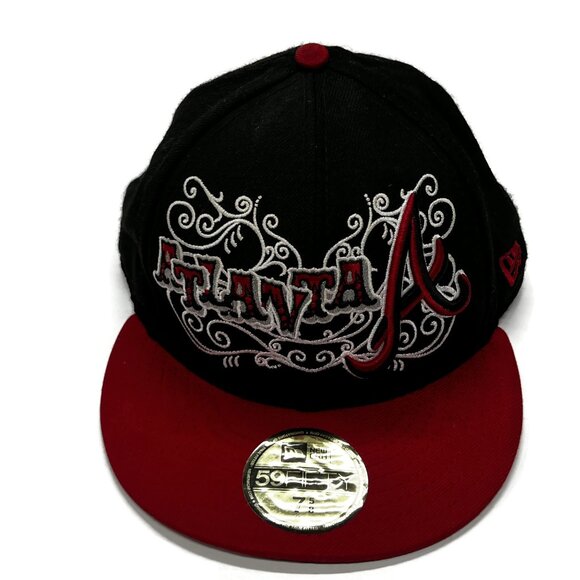 Atlanta Braves Hat Cap New Era Fitted 7 5/8 59Fifty Wool Black Baseball MLB - Picture 2 of 10